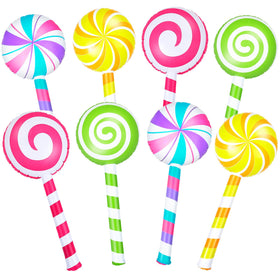 Poen 8-piece inflatable lollipop set in rainbow colors for vibrant party decor and photo ops.