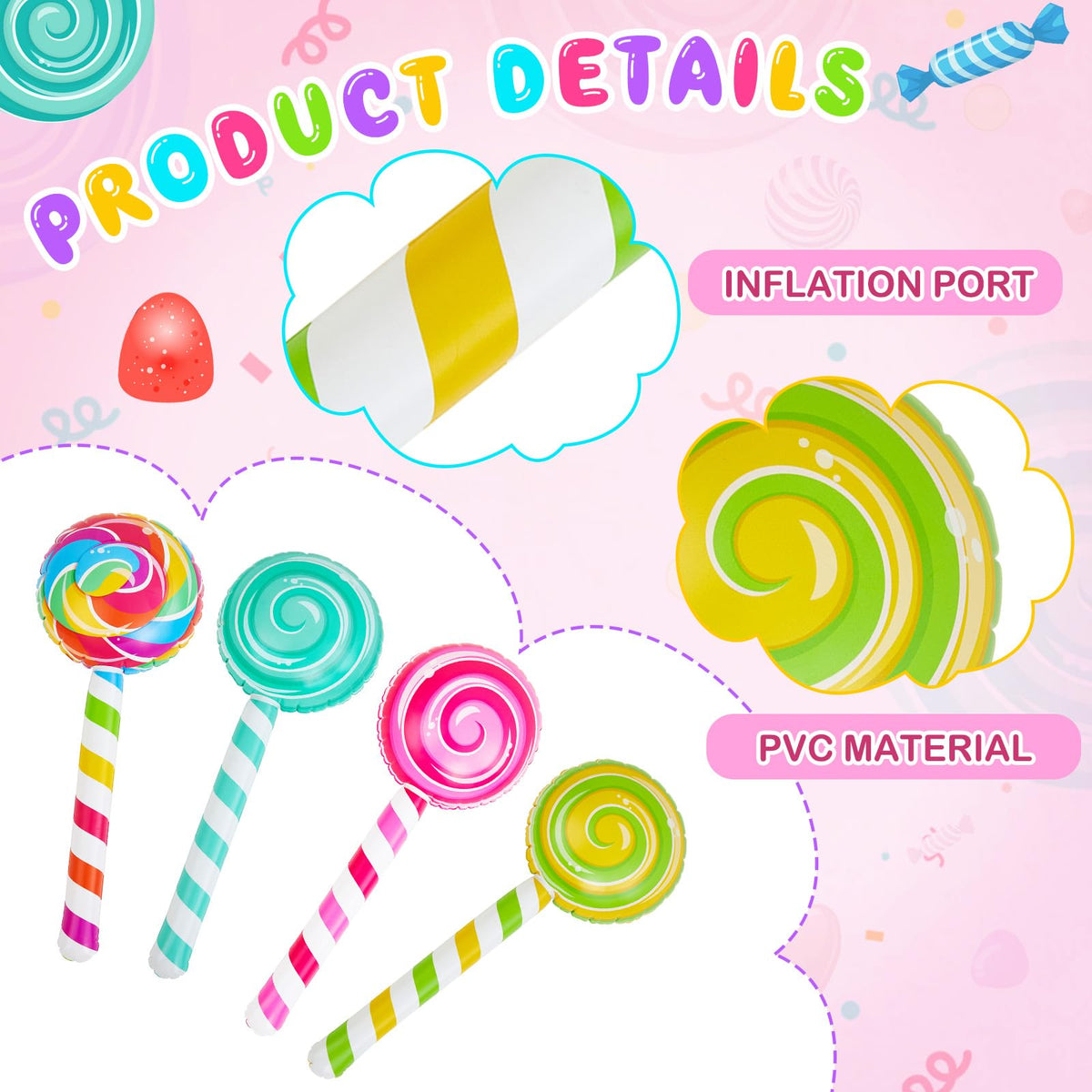 Poen candy-theme decor lollipop prop creates a bold visual focal point.
