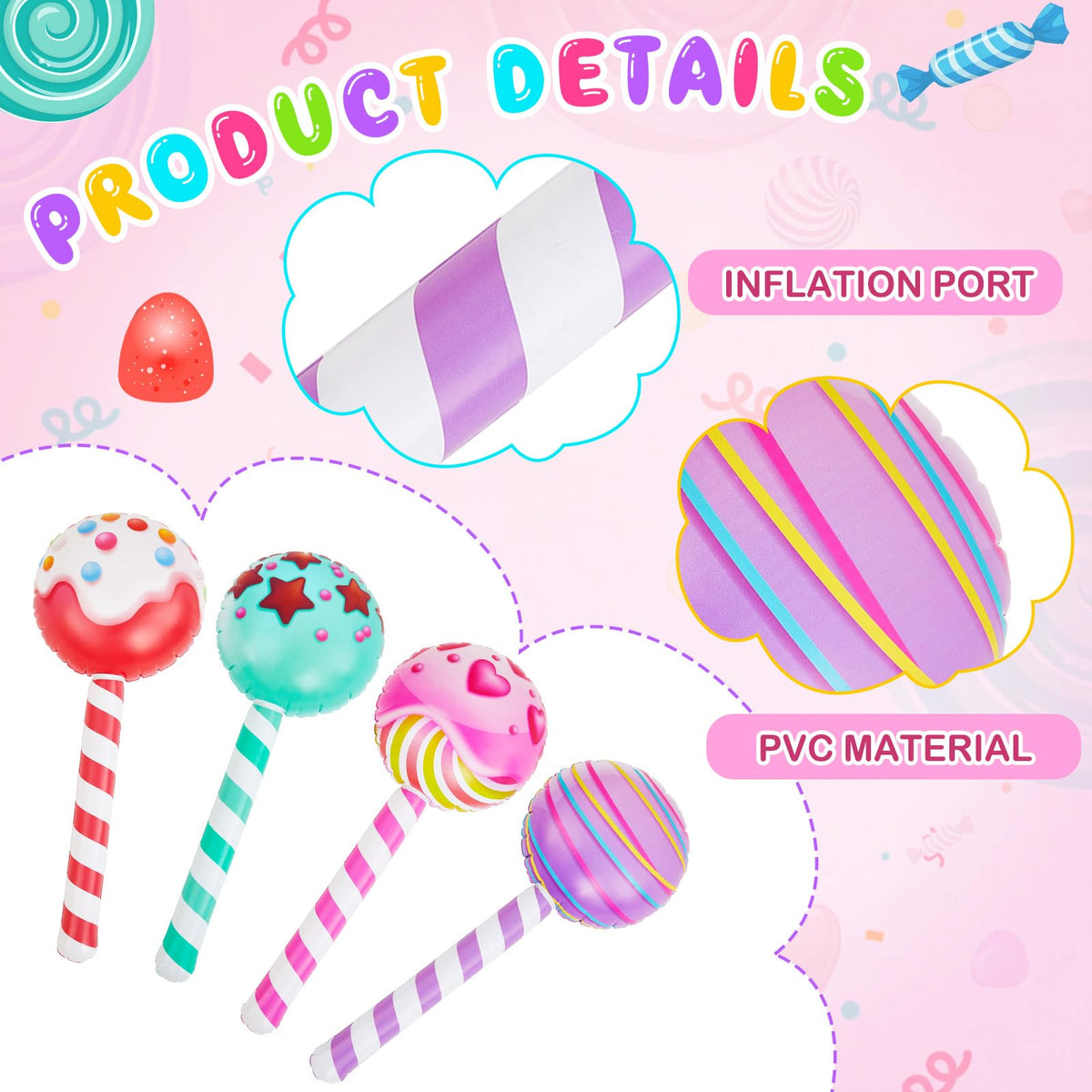 Poen shiny inflatable lollipop surface catches light for photos