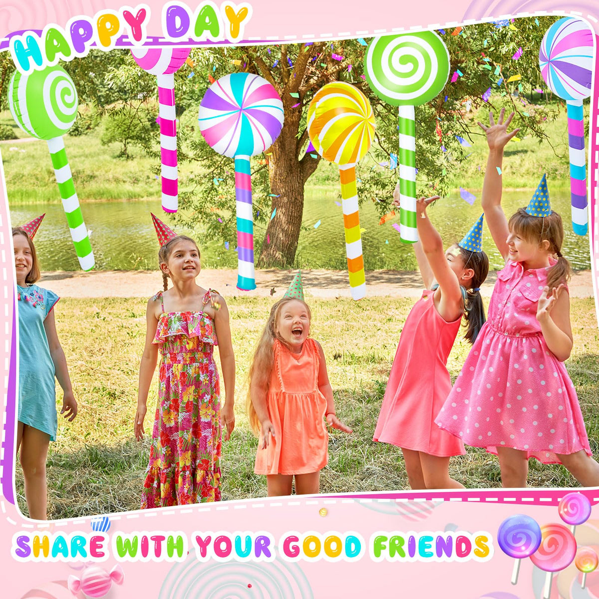 Poen large 31-inch lollipop decor serves as a striking photo backdrop.