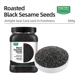 PoetrySeptember roasted black sesame seeds in a convenient handful.