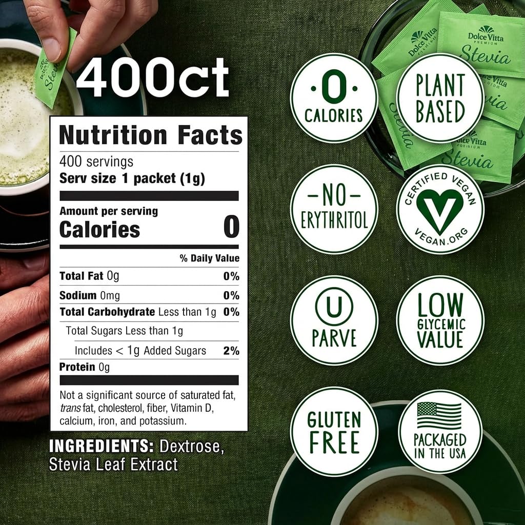 Pour-ready Dolce Vitta Stevia into mug for hot or cold drinks.