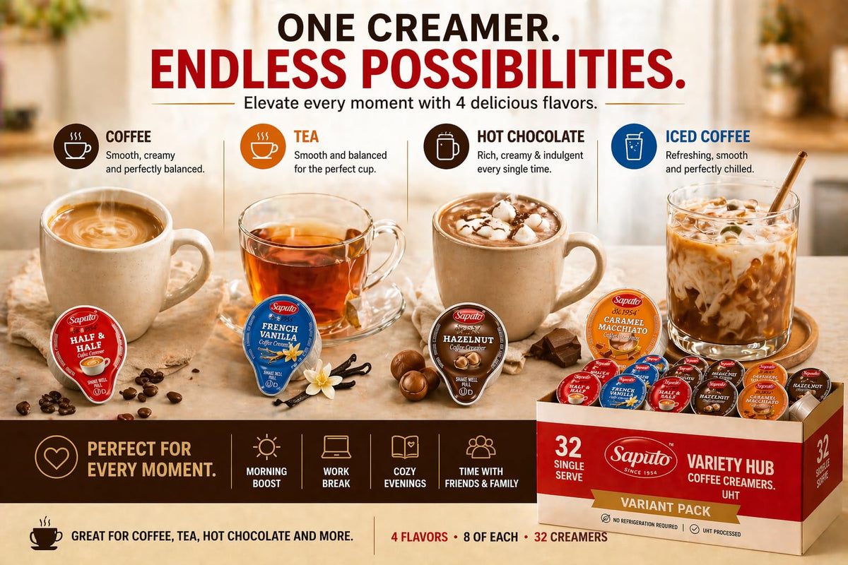 POGALIGHT hazelnut creamer single, warm nutty finish to brighten mornings.