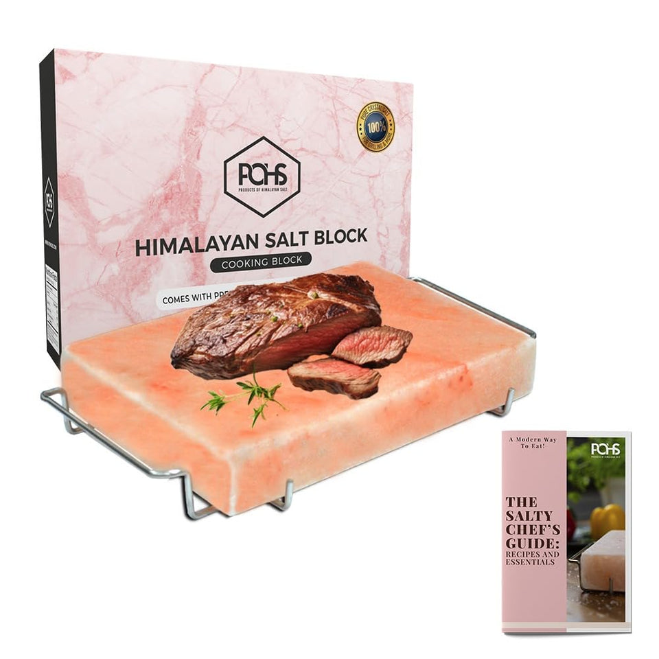 POHS Himalayan salt block on grill for even heat and natural flavor