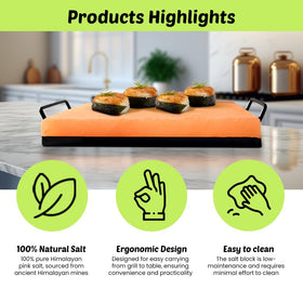 POHS Himalayan Salt Block serving at table enhances presentation and flavor.