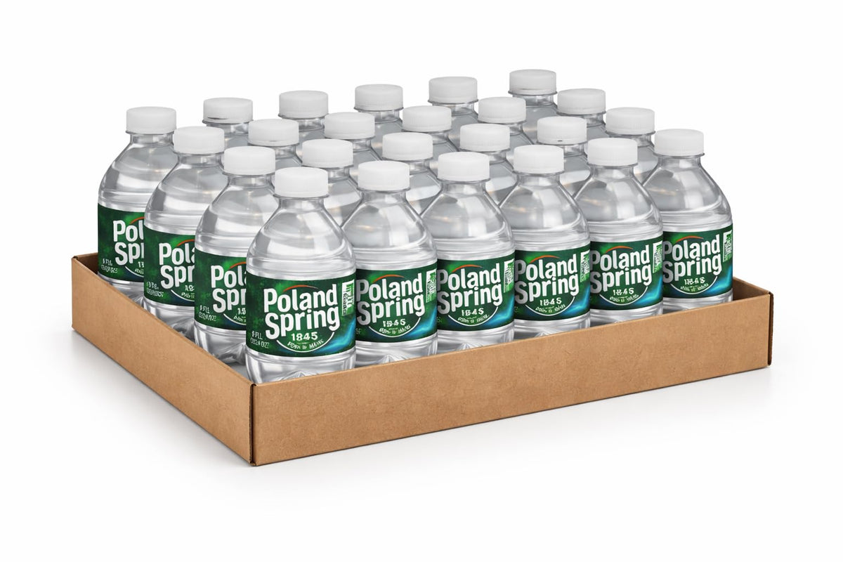 Poland Spring 8oz mini bottle being poured for a quick drink