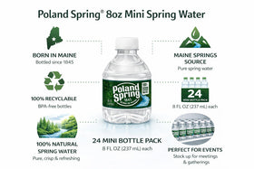 Poland Spring 8oz mini-bottles neatly arranged for display