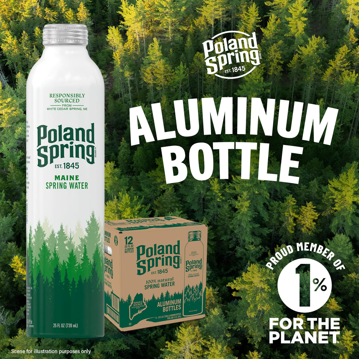 Poland Spring aluminum bottle shown with resealable cap for easy hydration
