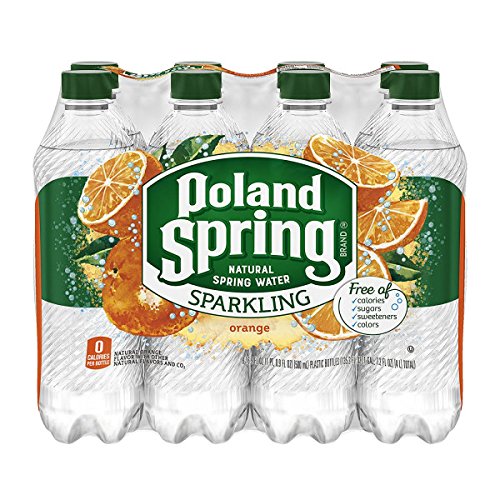 Poland Spring Sparkling Mandarin Orange bottle front shows crisp citrus flavor with zero calories.