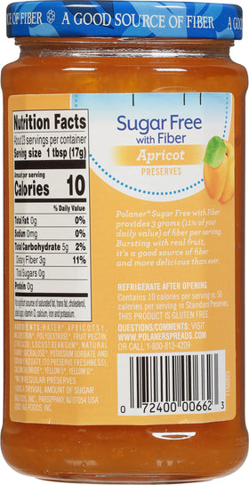 Polaner Sugar Free with Fiber ingredients label, signaling a clean-label choice.