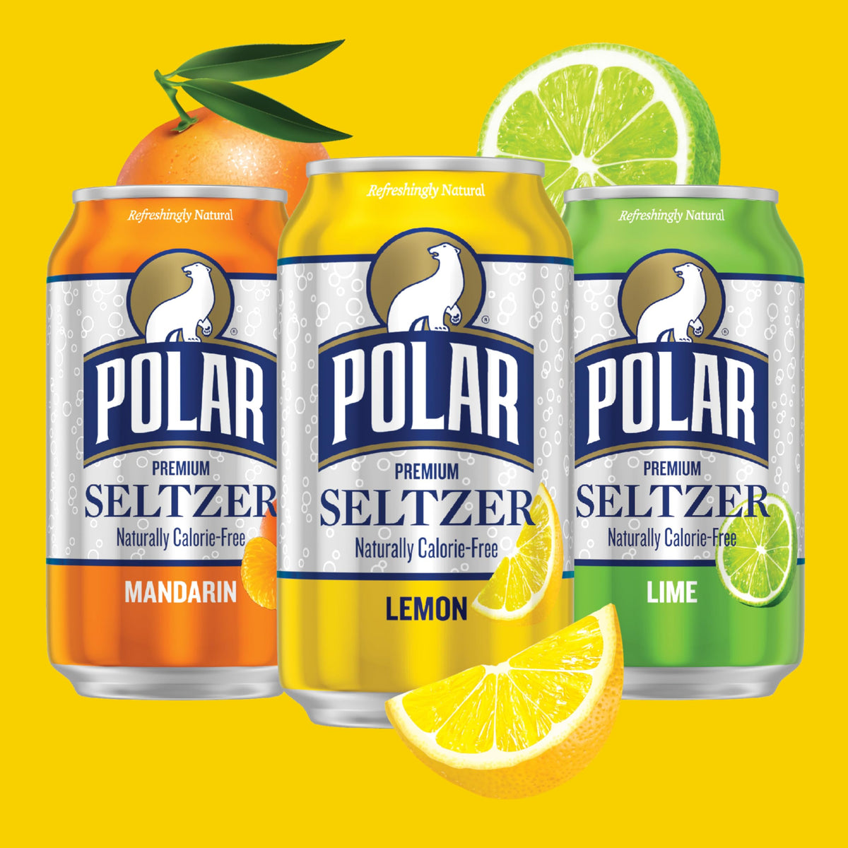 Polar Seltzer Lemon can close-up emphasizes tangy citrus and calorie-free refreshment