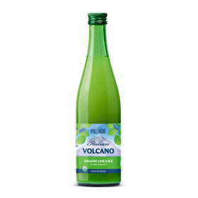 Polengi Organic Lime Juice bottle on kitchen counter for bright beverages.