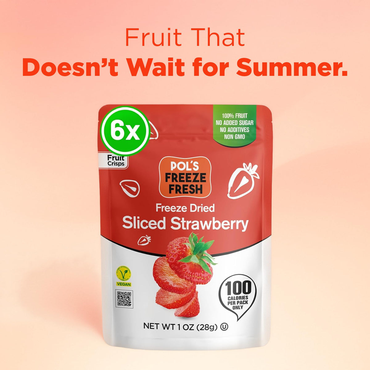 Pol’s Freeze Fresh crispy fruit close-up highlights light texture and vibrant color.