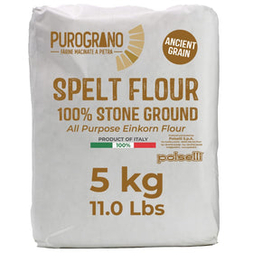 POLSELLI Purograno farro flour bag highlighting stone-ground quality for rustic bread.