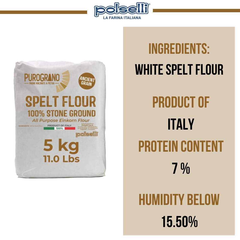 POLSELLI Purograno farro flour texture close-up showcases hearty grain texture.