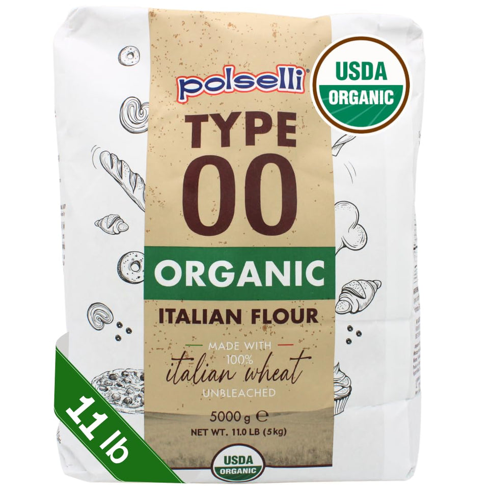 POLSELLI Organic 00 flour packaging on shelf, signaling authentic Italian quality for everyday baking.