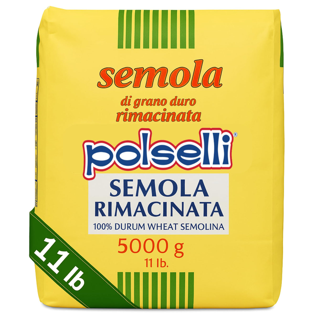 POLSELLI semola rimacinata flour pack highlighting premium durum wheat for authentic pasta dough.