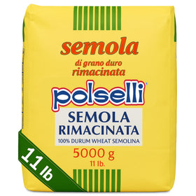POLSELLI semola rimacinata flour pack highlighting premium durum wheat for authentic pasta dough.