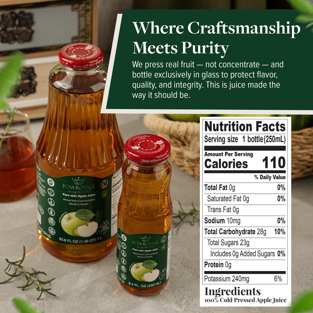 Pom Royale Apple Juice used as cocktail mixer for mocktails and flavor boost
