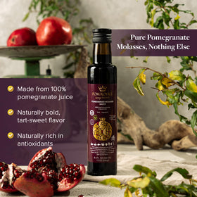 Pom Royale concentrated pomegranate syrup boosts dressings and marinades.