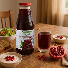 Glass bottle preserved freshness with clear packaging from Pomegranaze pomegranate juice.