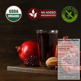 Pomegranaze kosher and gluten-free label on bottle.