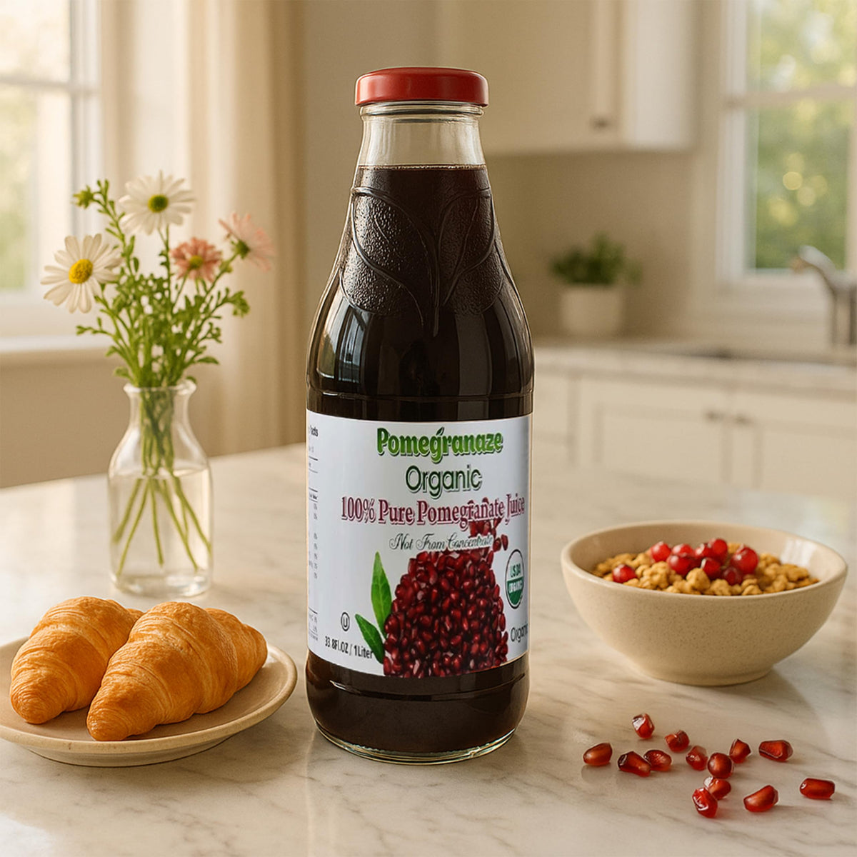 Pomegranaze no sugar added juice, clean label, ideal for health-conscious sipping.