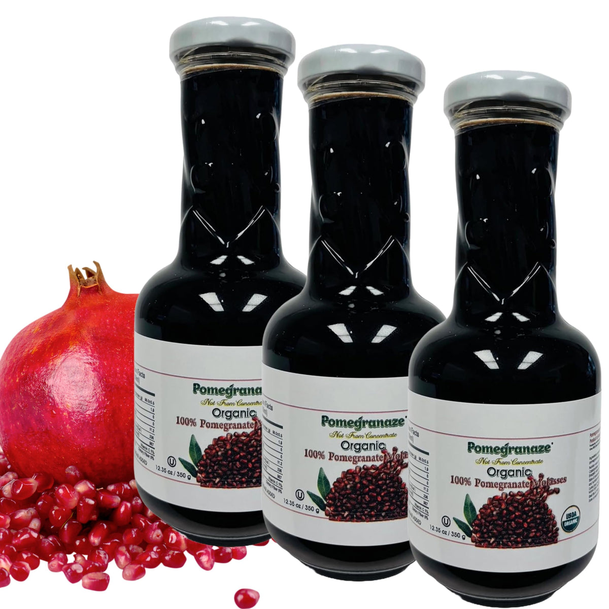 Pomegranaze pomegranate molasses bottle 12oz glass, premium packaging and clean, organic flavor
