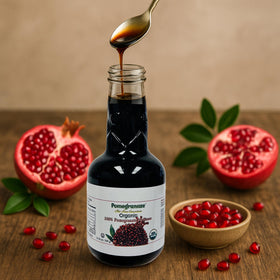 Pomegranaze molasses drizzle over salad showcases tangy contrast