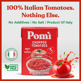 Pomì organic tomatoes carton packaging close-up highlighting BPA-free carton