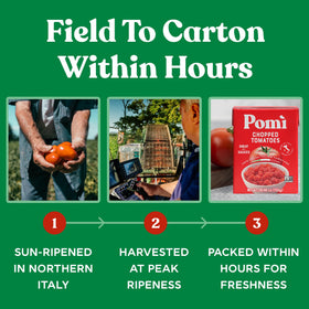 Pomì organic chopped tomatoes vivid red in a bowl ready to cook