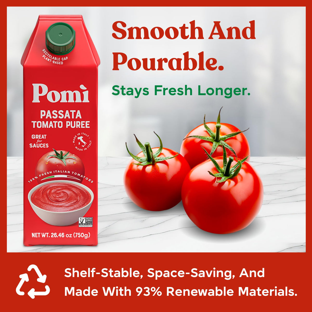 Pomì Passata great as sauce base for pasta and pizza.