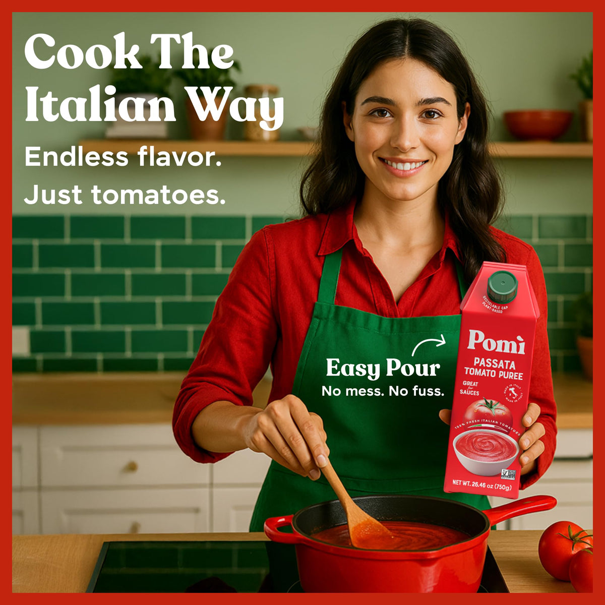 Pomì Passata vibrant red tomatoes from sun-ripened harvest.