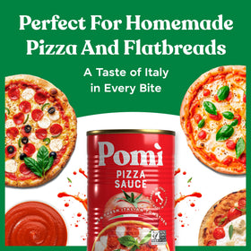 Fresh tomatoes beside Pomì pizza sauce illustrating natural ingredients