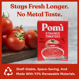 Pomi Strained Tomatoes organic certifications highlight trust and quality.