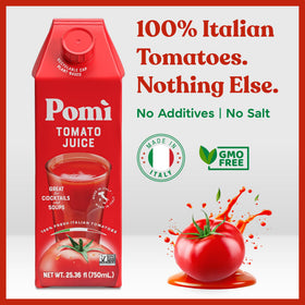 Pomì Tomato Juice bottles on shelf showcase gluten-free, everyday flavor