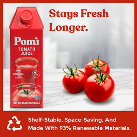 Pomì Tomato Juice shows vibrant color from pure Italian tomatoes