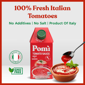 Pomì packaging closeup with BPA-free carton highlights freshness