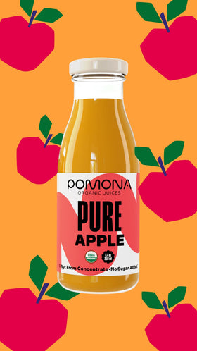 Pomona Organic Apple Juice 12-pack in glass bottles for family use