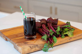 Pomona Organic Beet Juice pour into glass reveals vibrant color with no added sugar