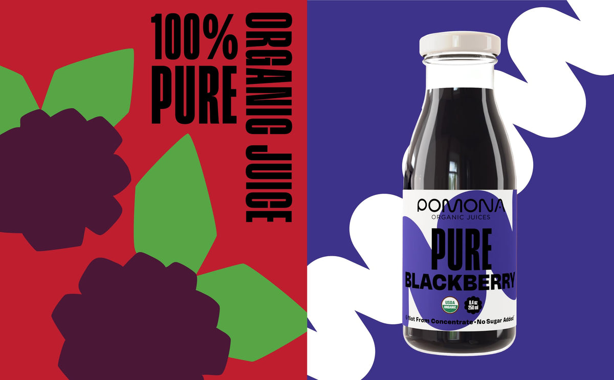 Pomona Organic Blackberry Juice glass bottle, ideal for smoothies