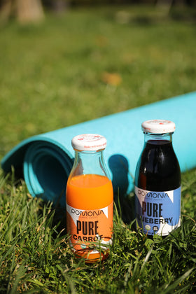 Pomona Organic Juices not-from-concentrate blueberry juice preserves natural color and aroma.