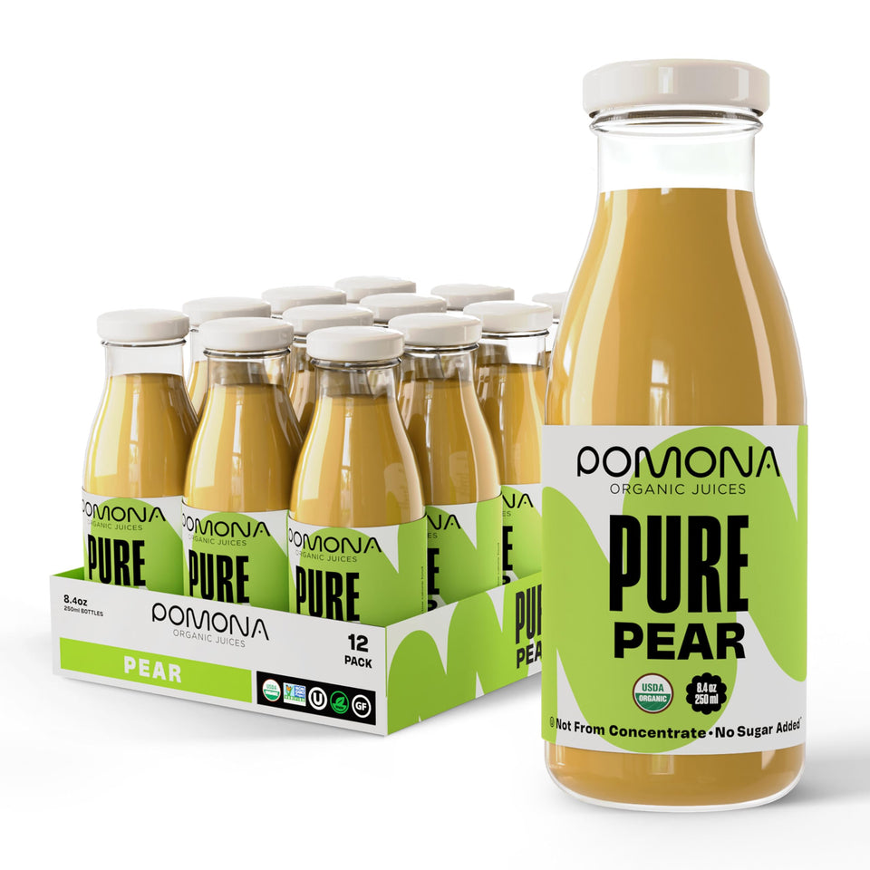 Pomona Pear Juice 8.4 oz bottle — pure, organic, no added sugar.