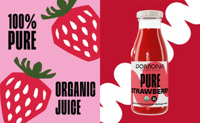 Pomona Strawberry Juice bottle pour illustrating on-the-go hydration with no added sugar