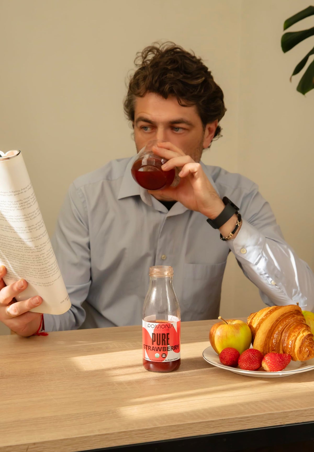 Pomona Strawberry Juice pack display highlighting convenient, ready-to-drink 8.4 oz bottles