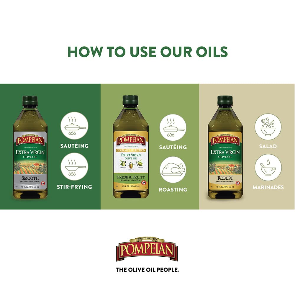 Pompeian First Cold Pressed EVOO label close-up authenticity
