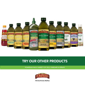 Pompeian grapeseed oil bottle in baking and frying setups.