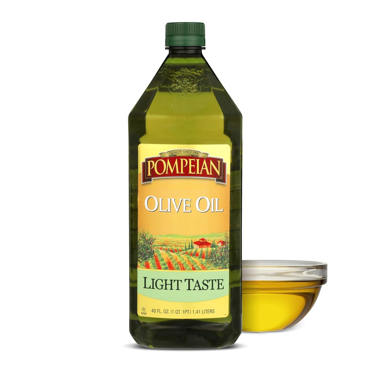 Pompeian Light Taste Olive Oil 48oz bottle for everyday cooking