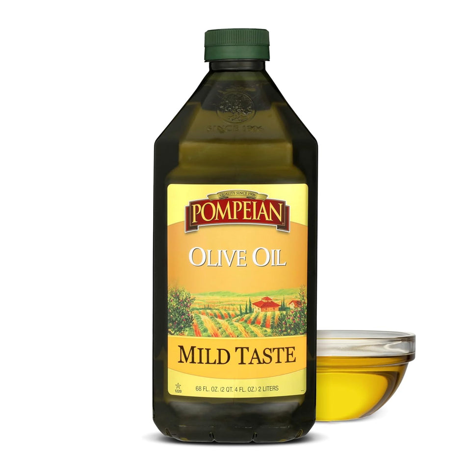 Pompeian Mild Taste Olive Oil bottle with golden liquid for everyday cooking