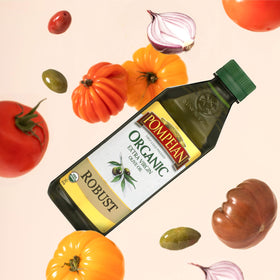 Pompeian Robust Organic EVOO kitchen counter shot for everyday use.